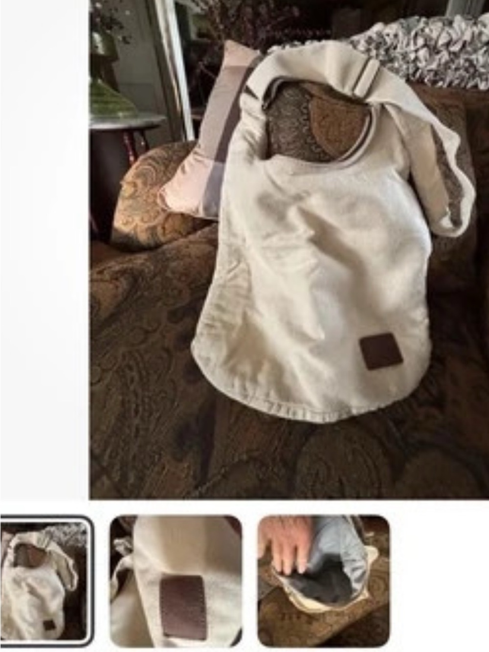 Cream Canvas Shoulder Bag with Adjustable Strap - Women Bags